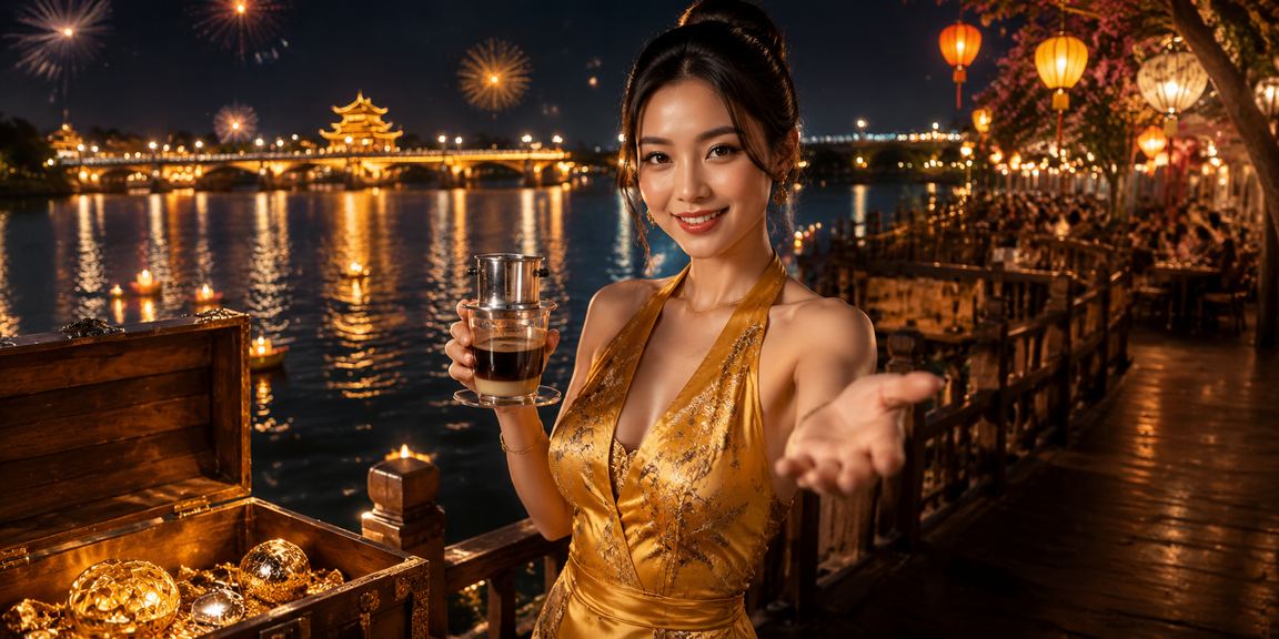 Người dùng Huế ngồi uống cà phê và kiểm tra thanh toán xổ số trên điện thoại