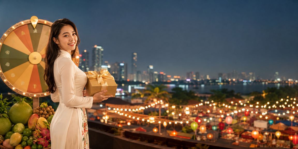 Khung cảnh chợ đêm vùng Mekong với người dân tham gia chơi xổ số may mắn